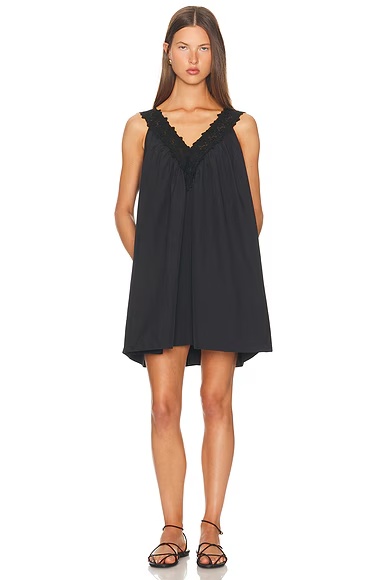 Mini Dress With Lace in Tech Poplin Black