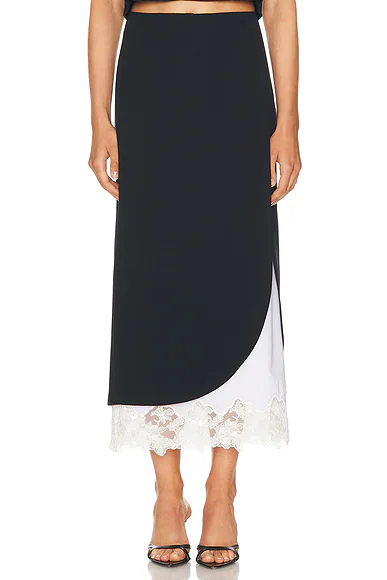 The Midi Pencil Skirt With Lace & Poplin Black