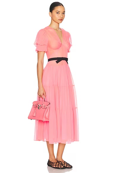 The Sasha Dress in Silk Chiffon Coral Pink