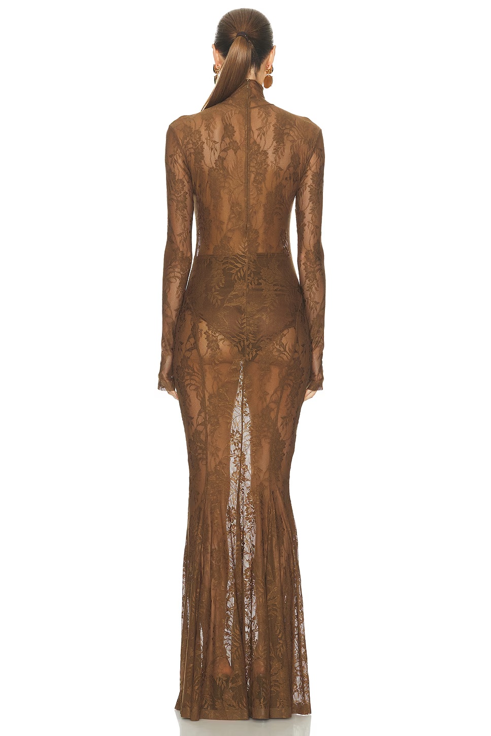 for FWRD Long Sleeve Turtleneck Fishtail Gown Bark