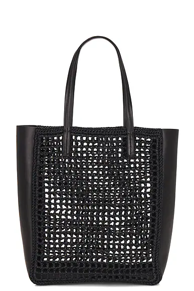 Zoe Patchwork Raffia Tote Bag Black