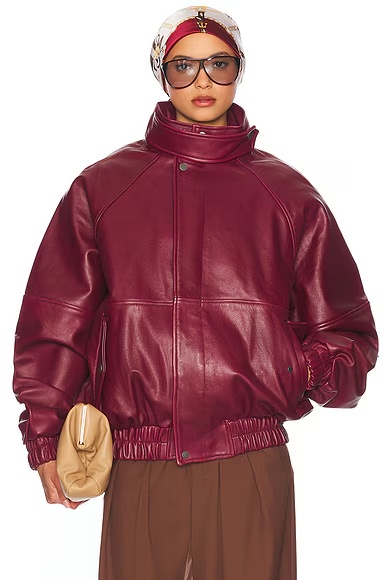 The Oversized Leather Bomber Oxblood