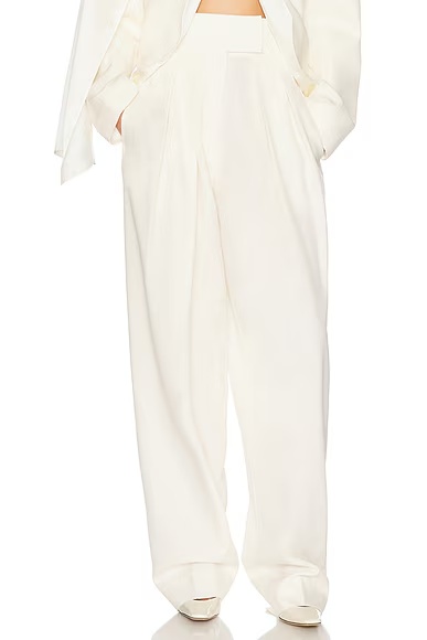 High Waist Pleated Suit Trouser in Wool Cream