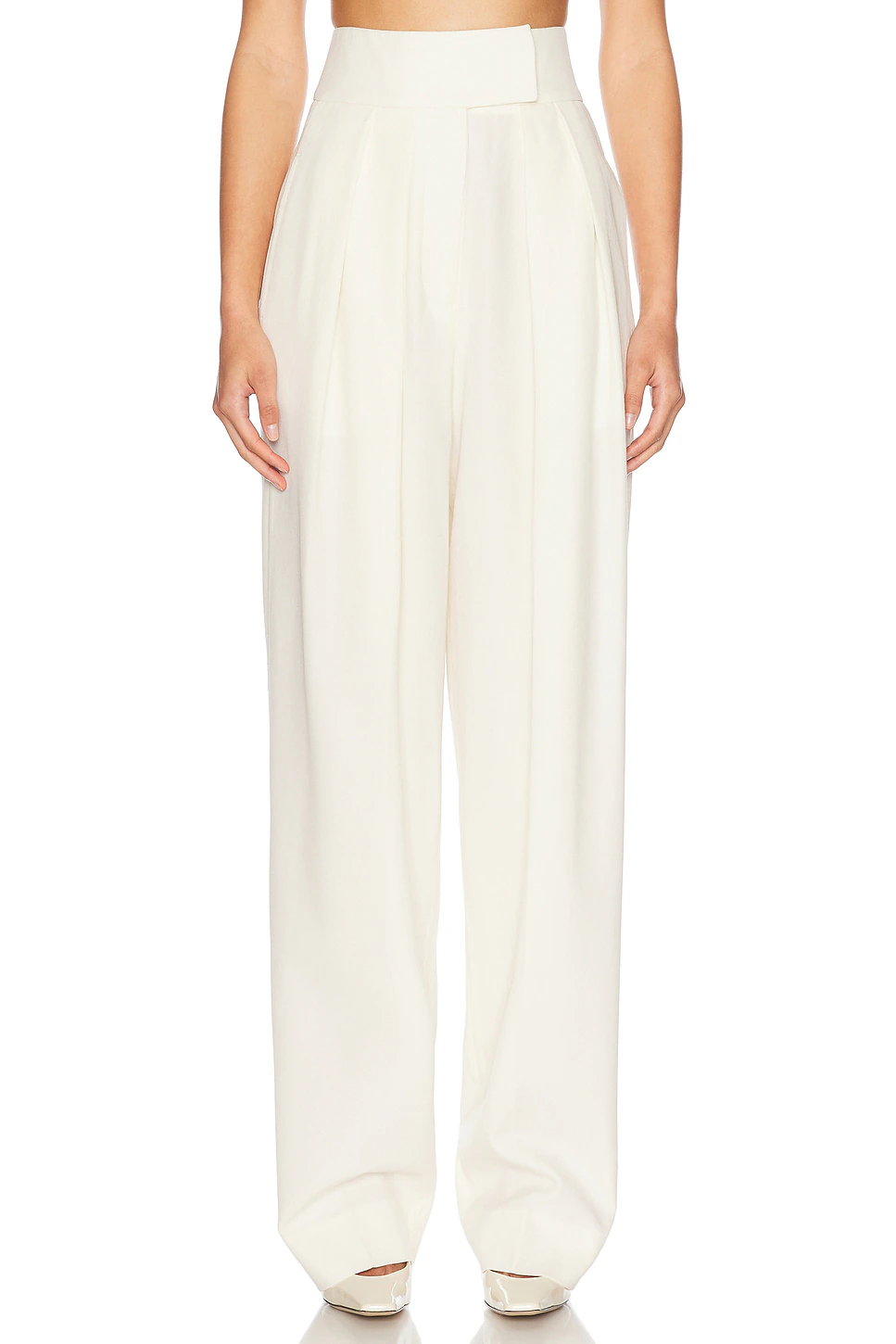 High Waist Pleated Suit Trouser in Wool Cream