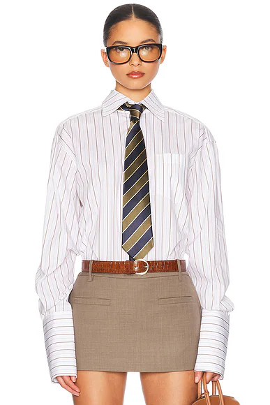 Classic Fit Stripe Poplin Shirt White & Brown Stripe
