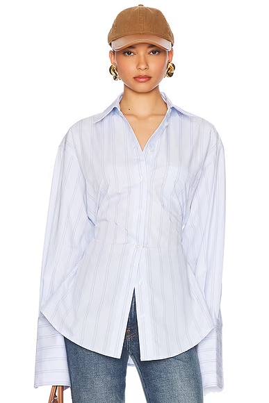 Stripe Poplin Lace Back Shirt Blue Multi Stripe