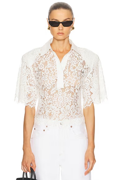 The Lace Shirt With Shoulder Pad White