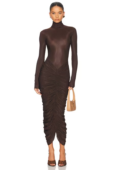 The Super Sheer Ruched Dress Cocoa Brown