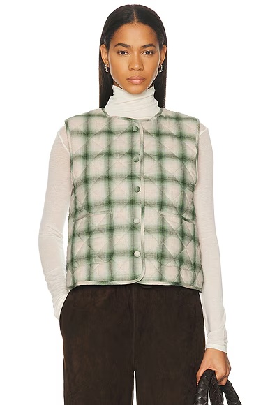 The Quilted Plaid Flannel Vest Oregano