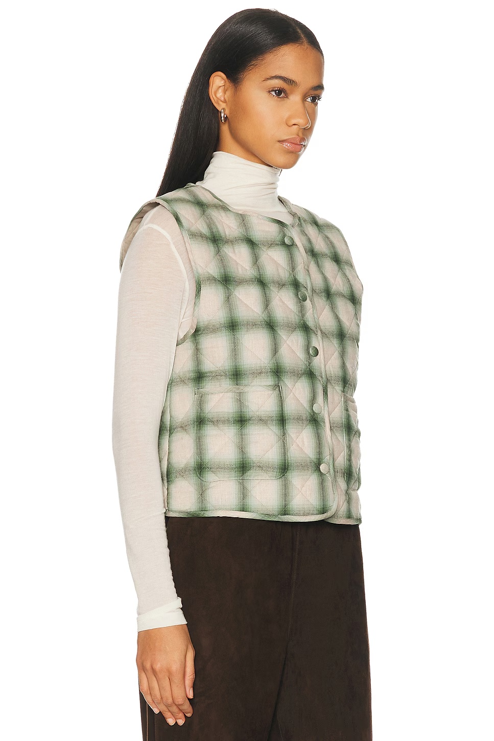 The Quilted Plaid Flannel Vest Oregano