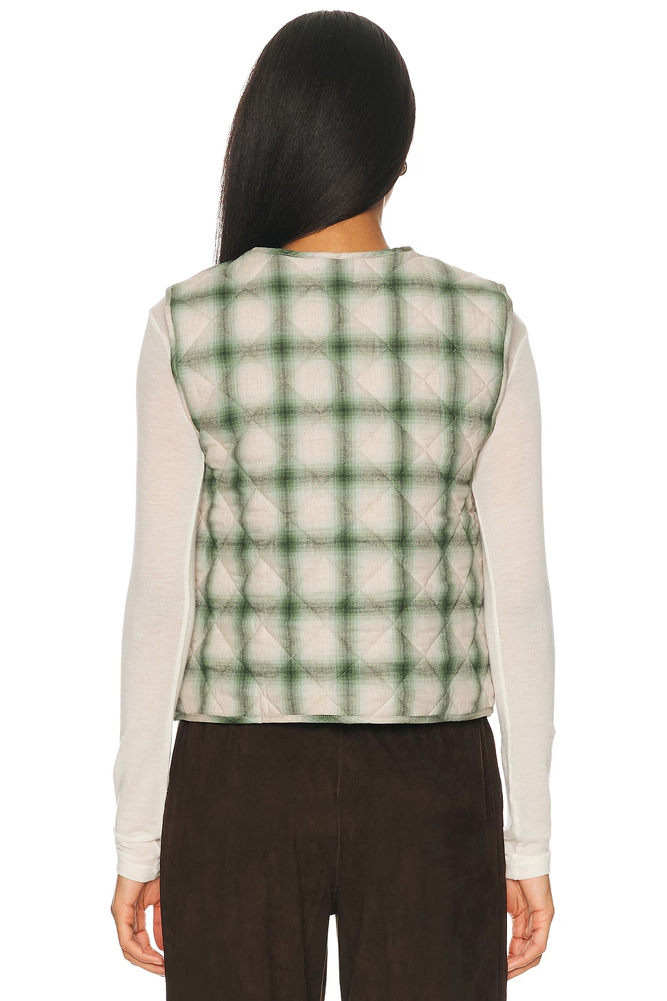 The Quilted Plaid Flannel Vest Oregano