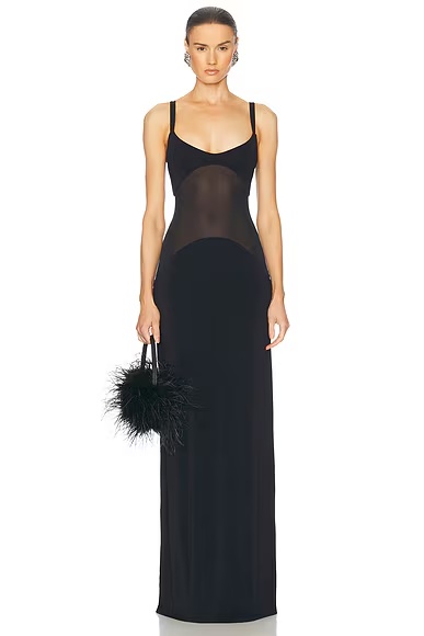 Sheer Knit Curve Maxi Dress Black