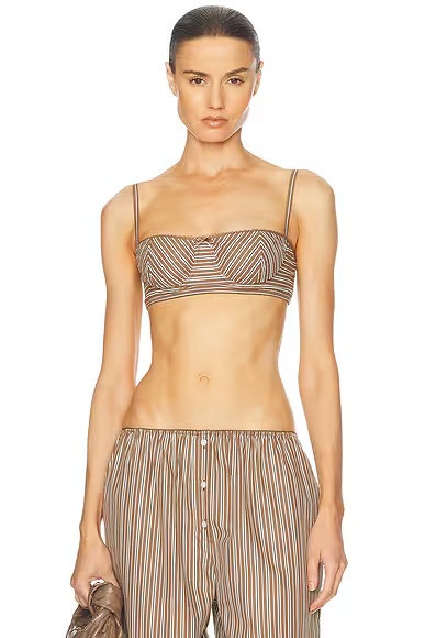 Pinstripe Poplin Bra Brown & Cream Stripe