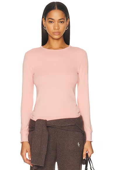 The Baby Rib Scallop Long Sleeve Top Blossom