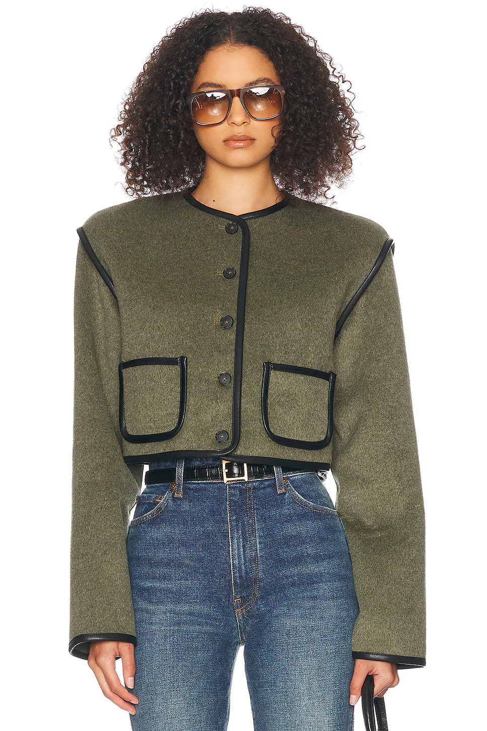 Boxy Jacket With Detachable Scarf Olive Melange