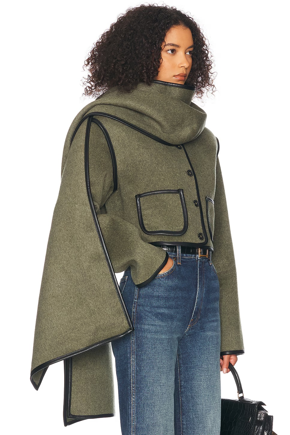 Boxy Jacket With Detachable Scarf Olive Melange