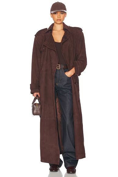 Suede Trench Coat Saddle Brown