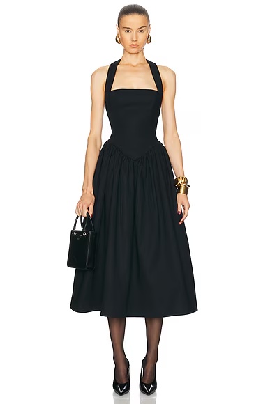 Faille Halter Midi Dress Black