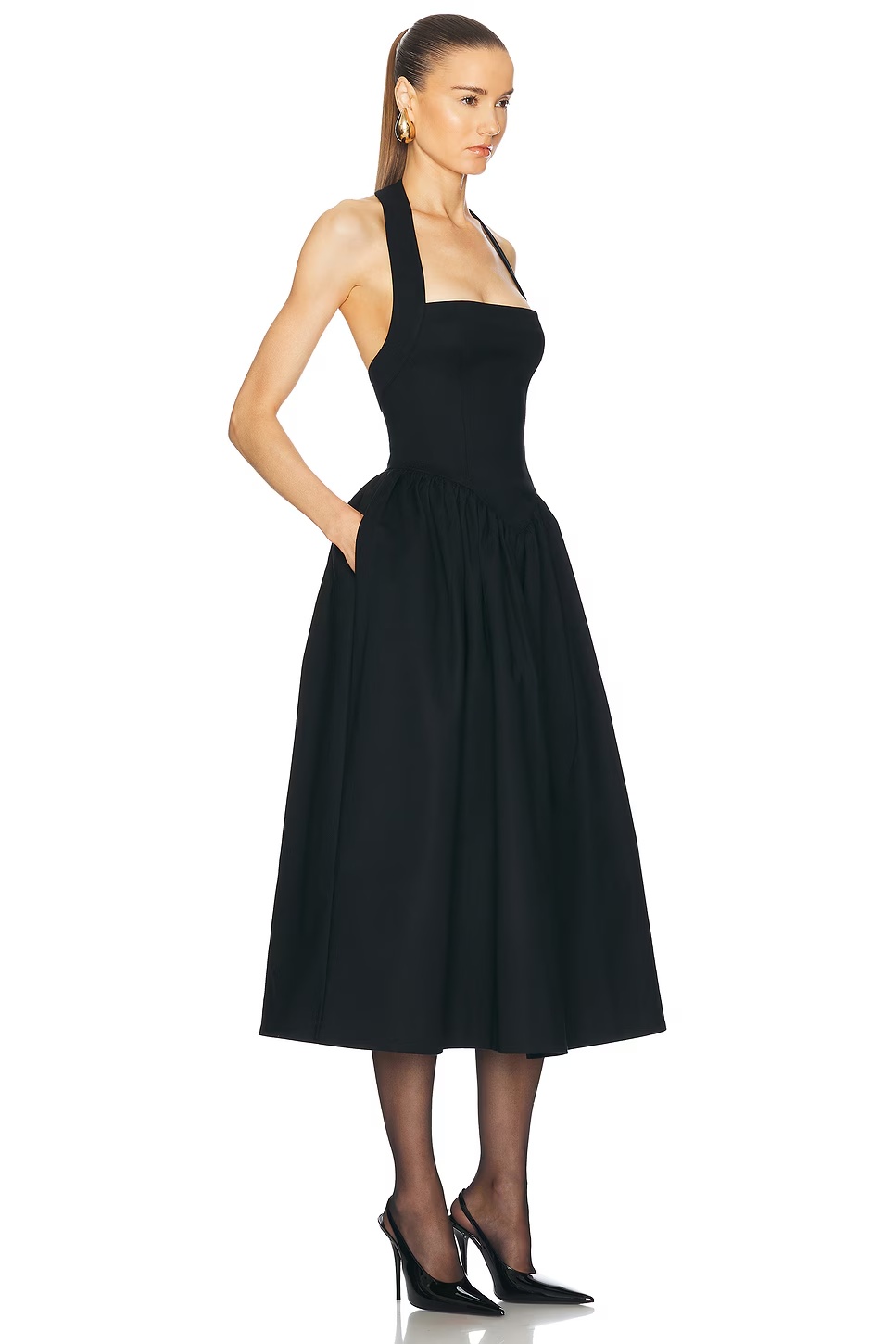 Faille Halter Midi Dress Black