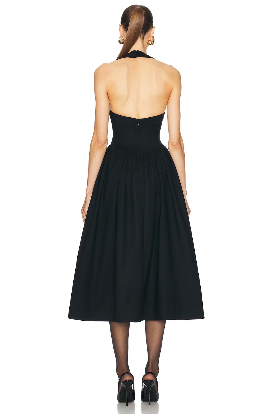 Faille Halter Midi Dress Black