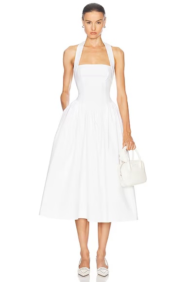 Faille Halter Midi Dress White