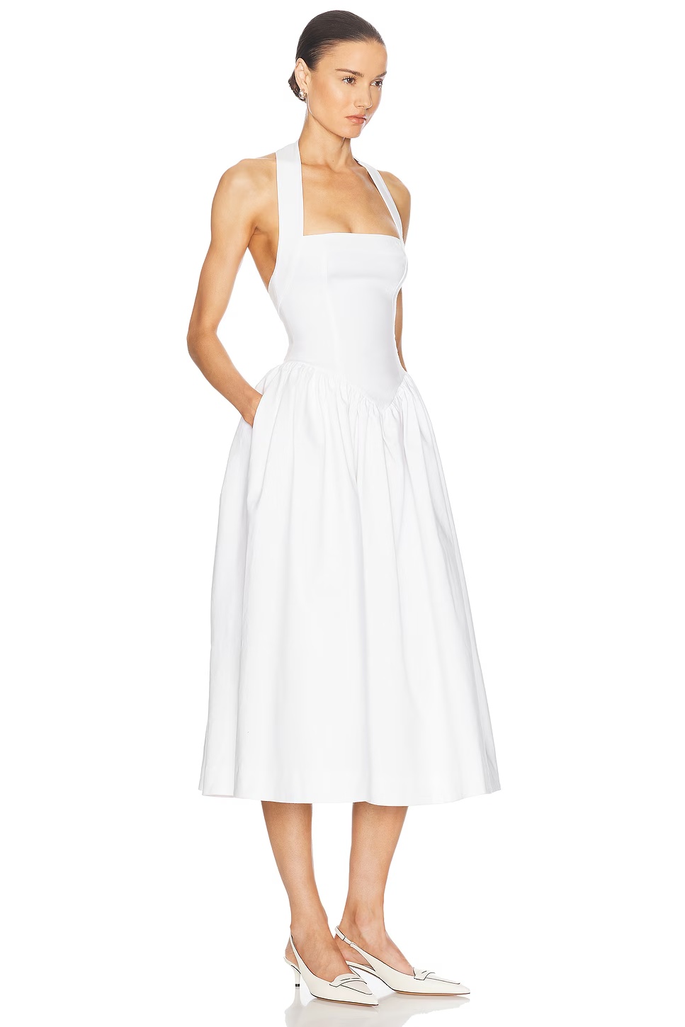 Faille Halter Midi Dress White