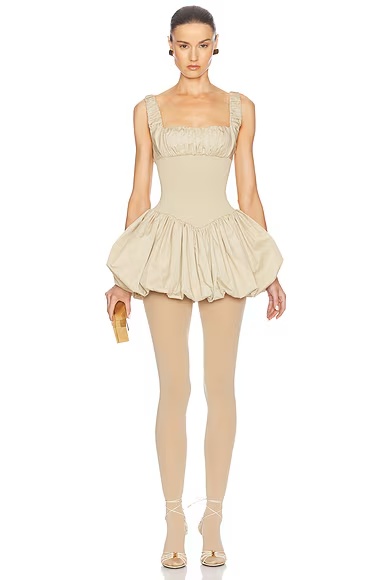 Rib Mix Puffy Mini Dress Khaki