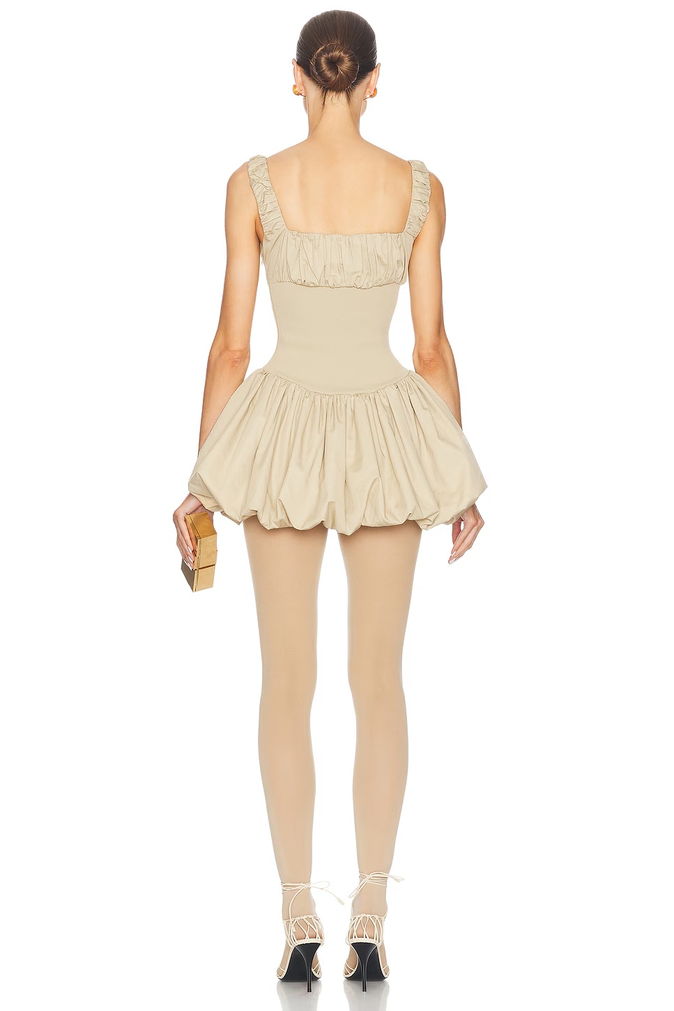 Rib Mix Puffy Mini Dress Khaki