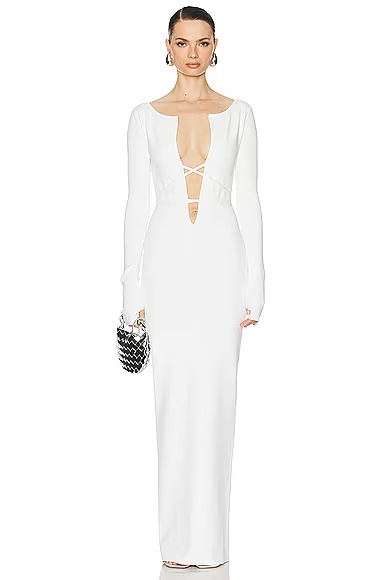 Niall Deep V Neck Dress White