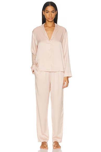 Washable Silk Long Sleeve Pant Set Delicate Pink