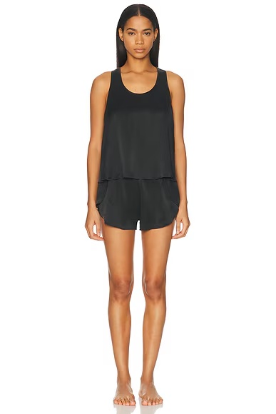 Washable Silk Tulip Back Pajama Set Immersed Black