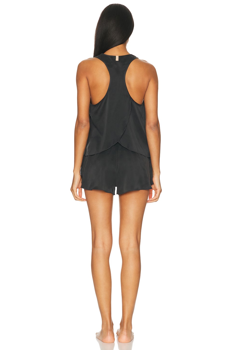 Washable Silk Tulip Back Pajama Set Immersed Black