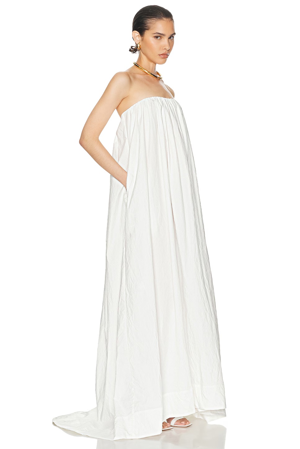 Crinkle Pleated Gown White