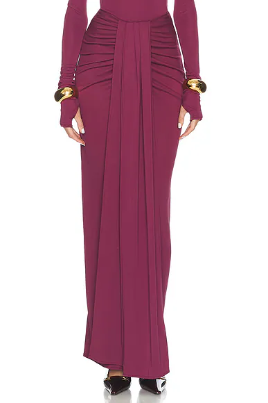 Matte Jersey Long Wrap Skirt Cabernet