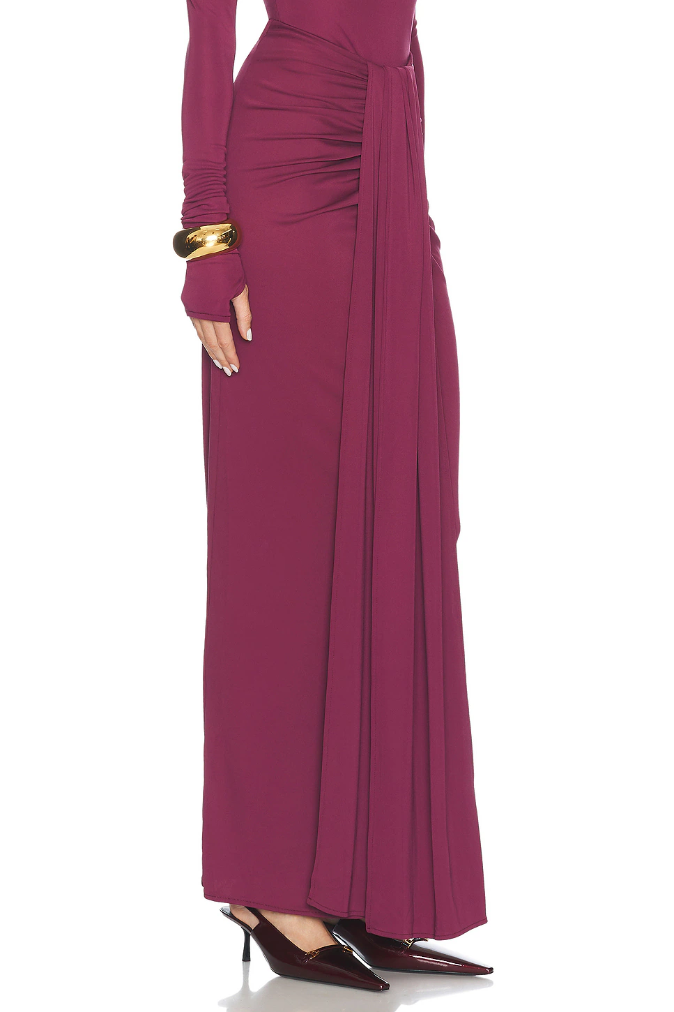 Matte Jersey Long Wrap Skirt Cabernet