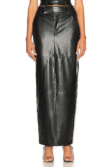 Waterbased Faux Leather Midi Skirt Black