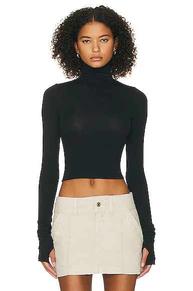 Long Sleeve Turtleneck in 2nd Skin Jersey Black