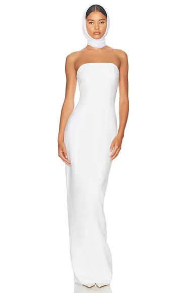 Linen Strapless Maxi Dress Natural White