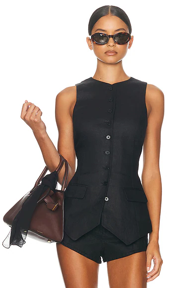 Linen Button Tunic Black