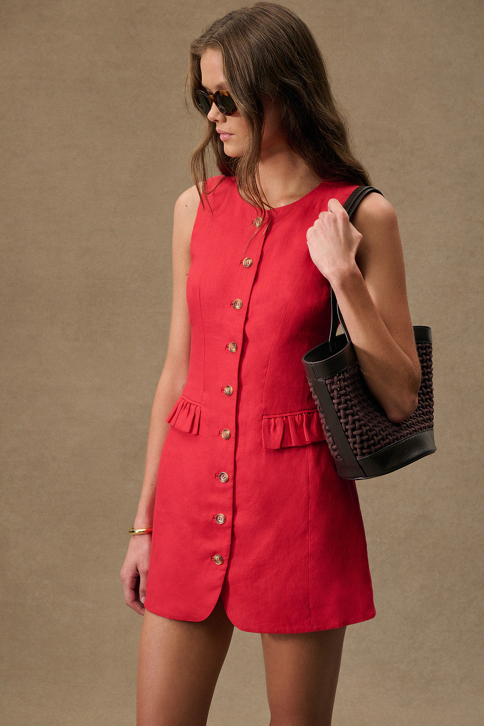 X FWRD Matilda Button Down Mini Dress Red