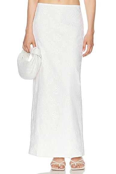 Eyelet Column Midi Skirt Antique White