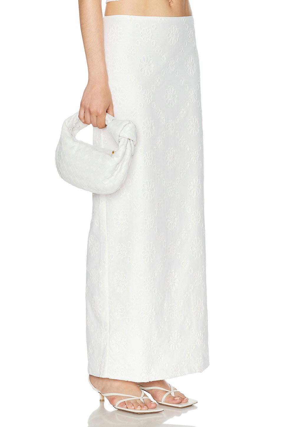 Eyelet Column Midi Skirt Antique White