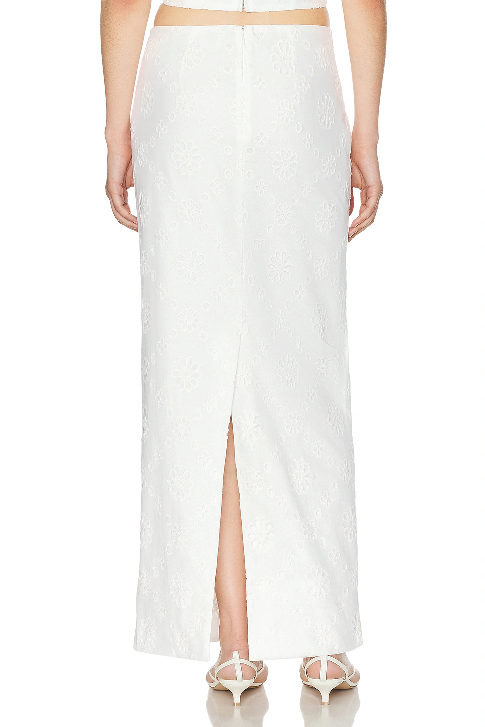 Eyelet Column Midi Skirt Antique White