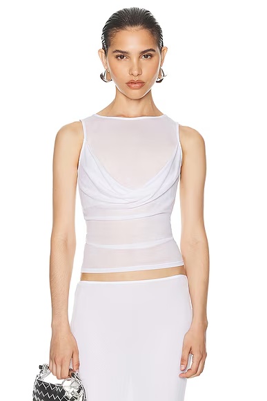Sheer Knit Draped Top White