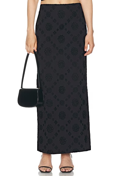 Eyelet Column Midi Skirt Black