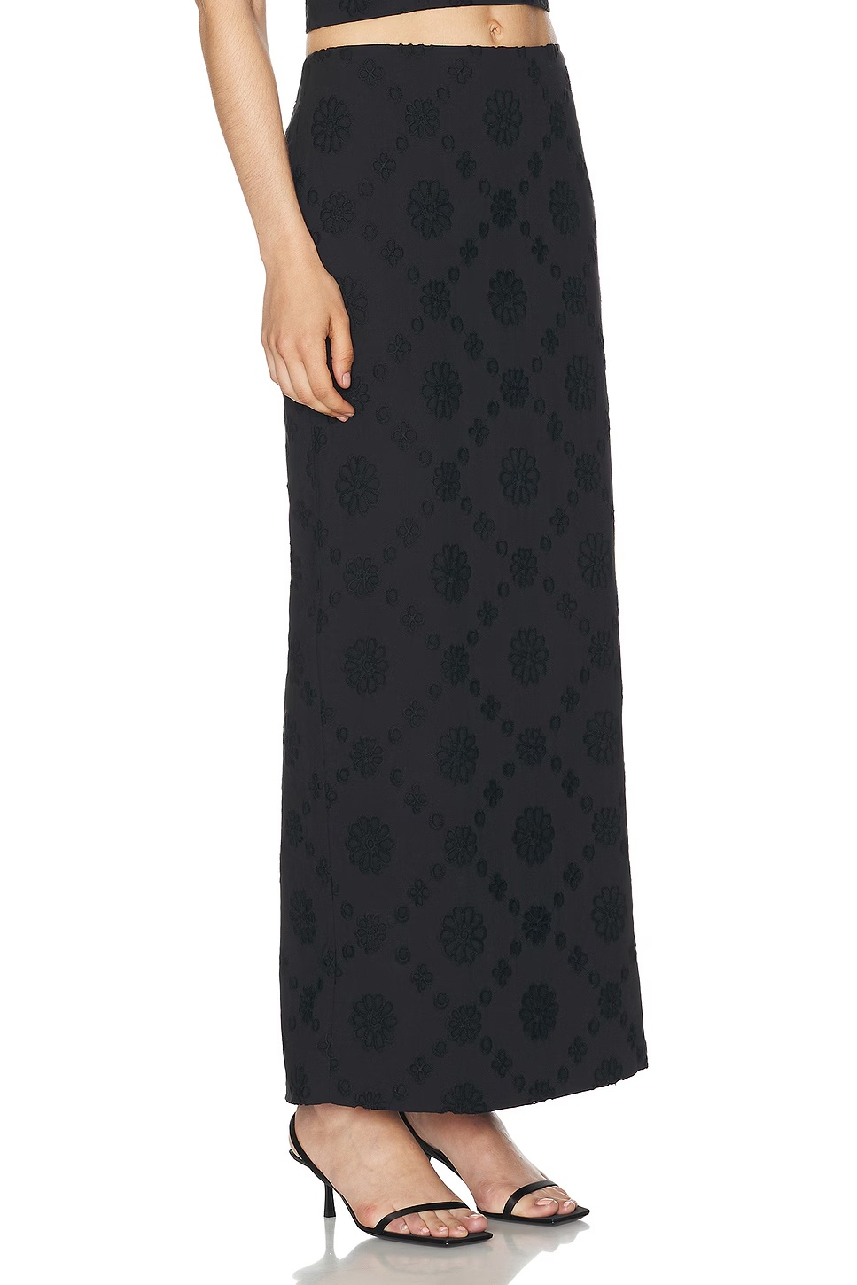 Eyelet Column Midi Skirt Black