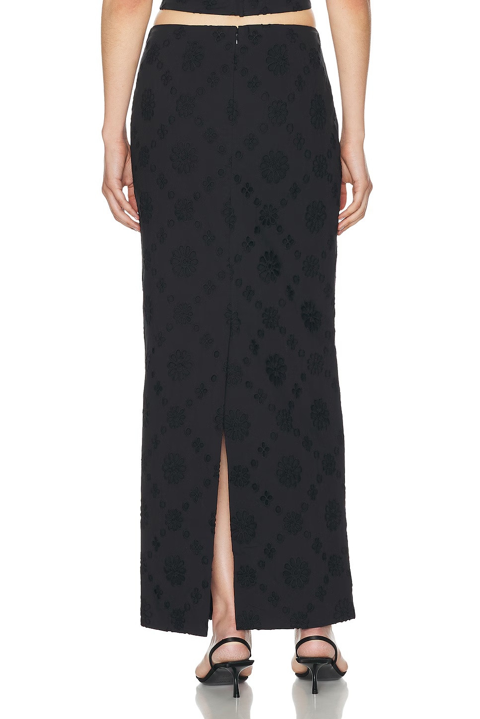 Eyelet Column Midi Skirt Black