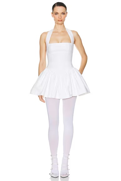 Faille Halter Mini Dress White