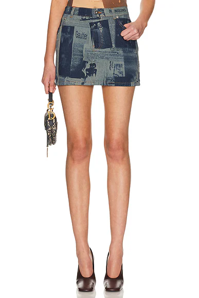 Newspaper Print Mini Skirt Indigo & Beige