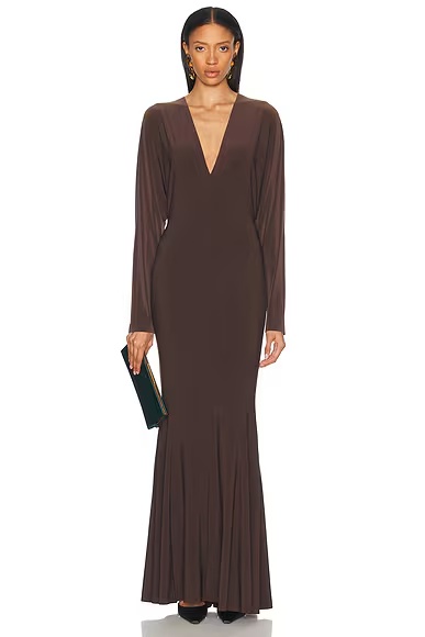 for FWRD Dolman V Neck Fishtail Gown Chocolate